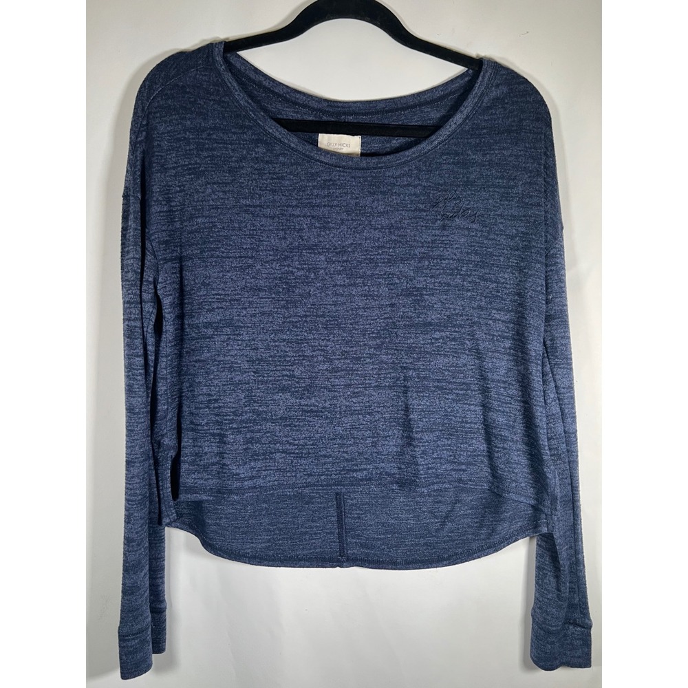 Gilly Hicks Sydney Navy Blue Marl Knit Long Sleeve Cropped Top XS